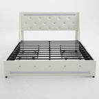 Wingback Upholstered Bed Frame with LED Lights and Charging Station - Black or White