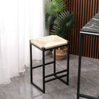 Boho Style Backless Bar Stools with Paper Rope Seat - Light Brown (Set of 2)