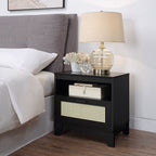 Modern Cane Accent Nightstand with 1 Drawer - Black or Light Brown