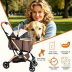 2-in-1 Foldable Pet Stroller with Sun Canopy - Khaki & Gold