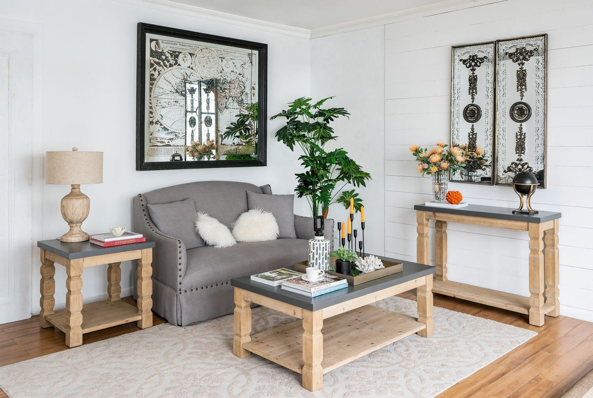 Rustic and Modern Console Table with Fir Wood & Veneer - Light Brown