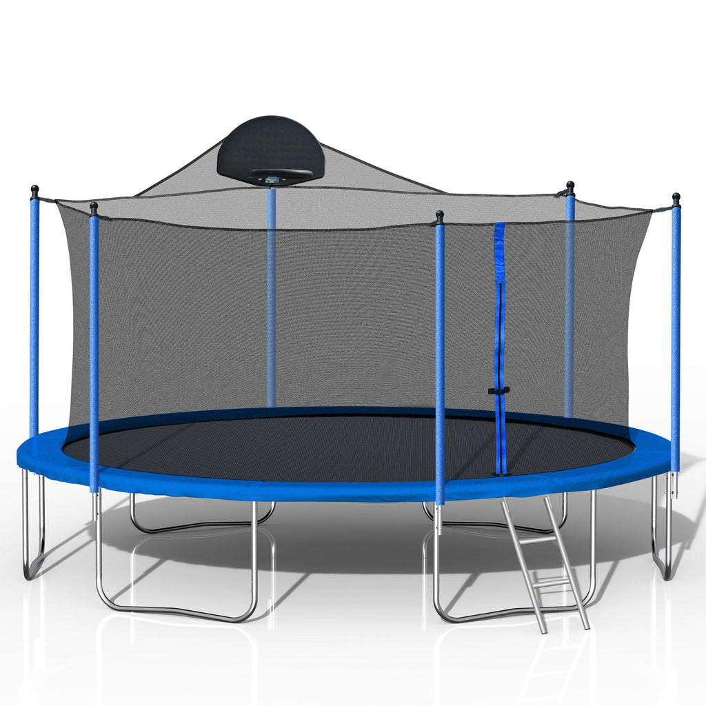 14Ft Trampoline with Basketball Hoop and Ladder - Blue