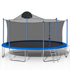 14Ft Trampoline with Basketball Hoop and Ladder - Blue