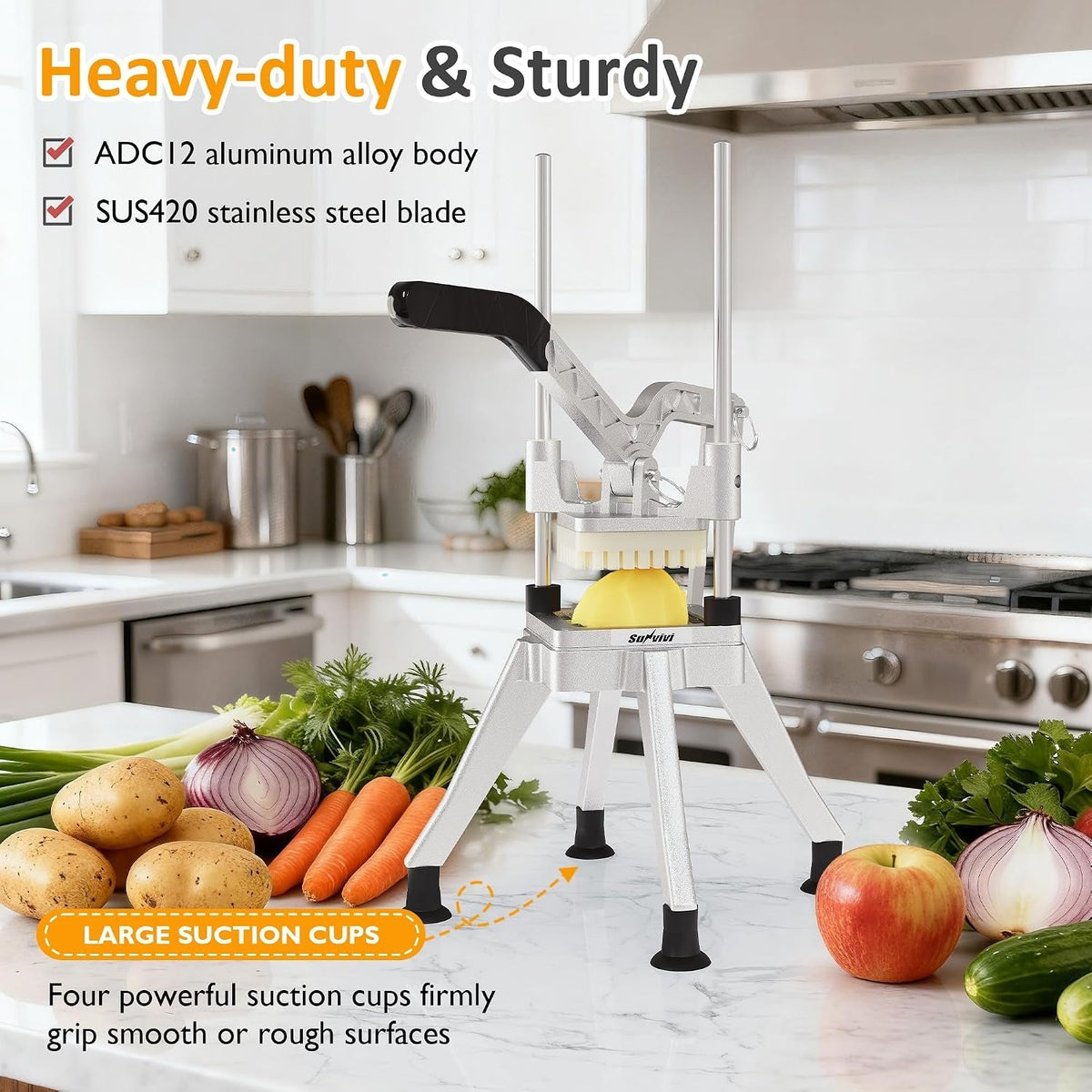 Commercial French Fry Cutter with Replaceable Blades - Aluminum