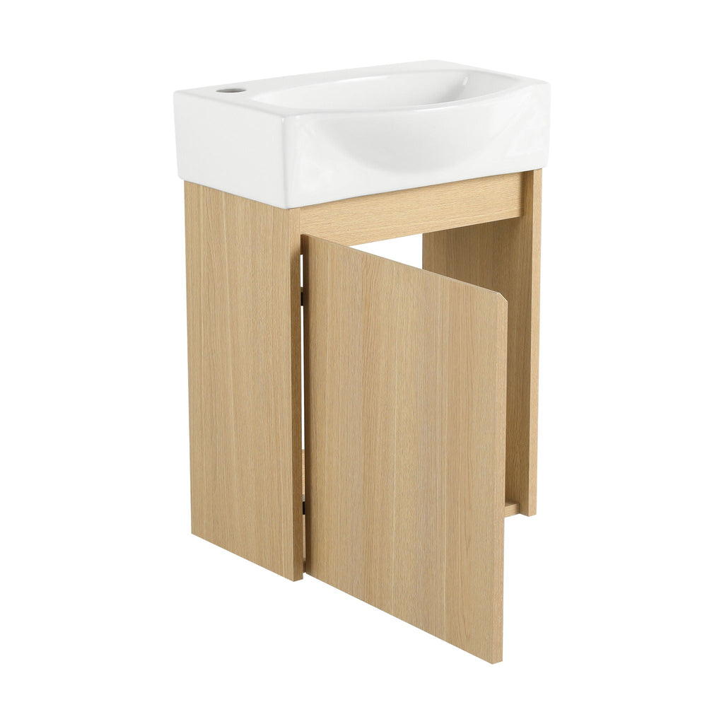 Modern Bathroom Vanity with Ceramic Basin and Storage Cabinet - Light Brown, Black, or White
