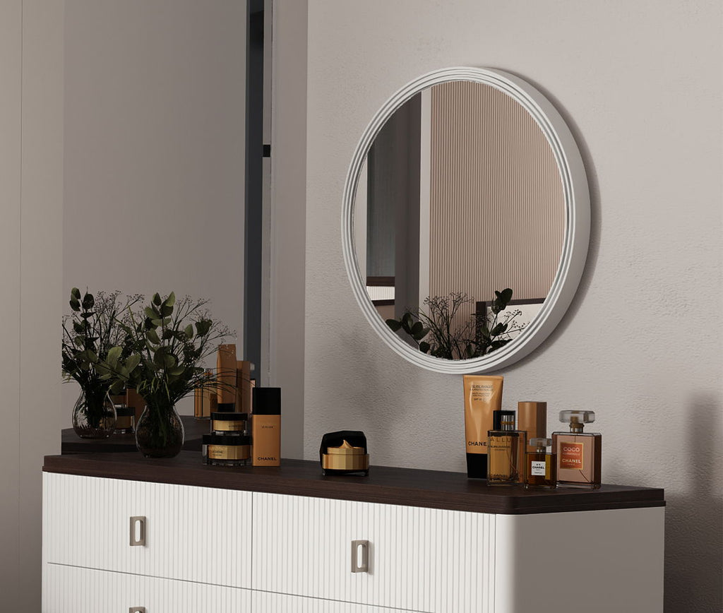 Carena Round Wall Mirror with Poplar Wood Frame - Gray