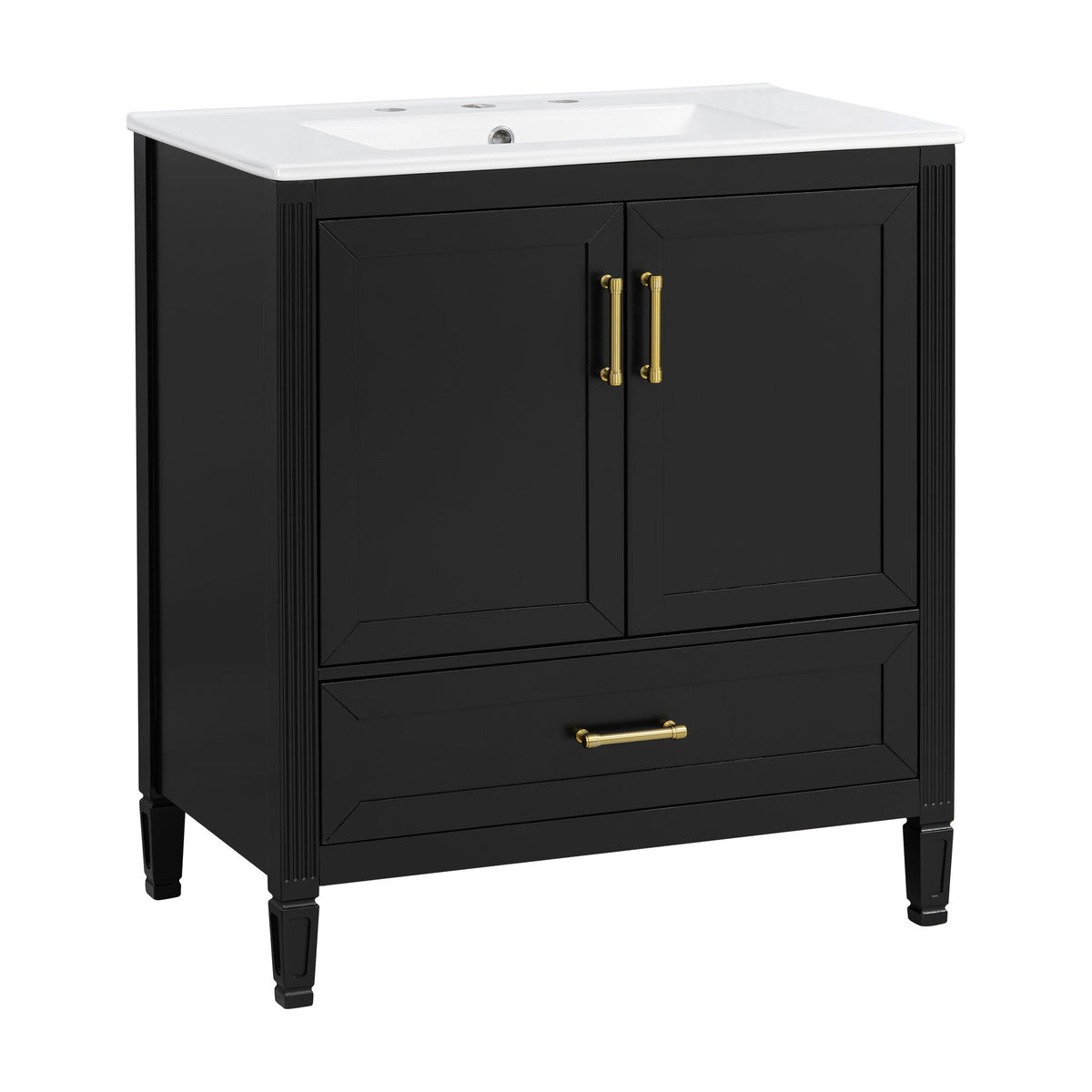 Elegant Fluted Bathroom Vanity with Sink and Soft Close Doors - Light Brown, Black, White