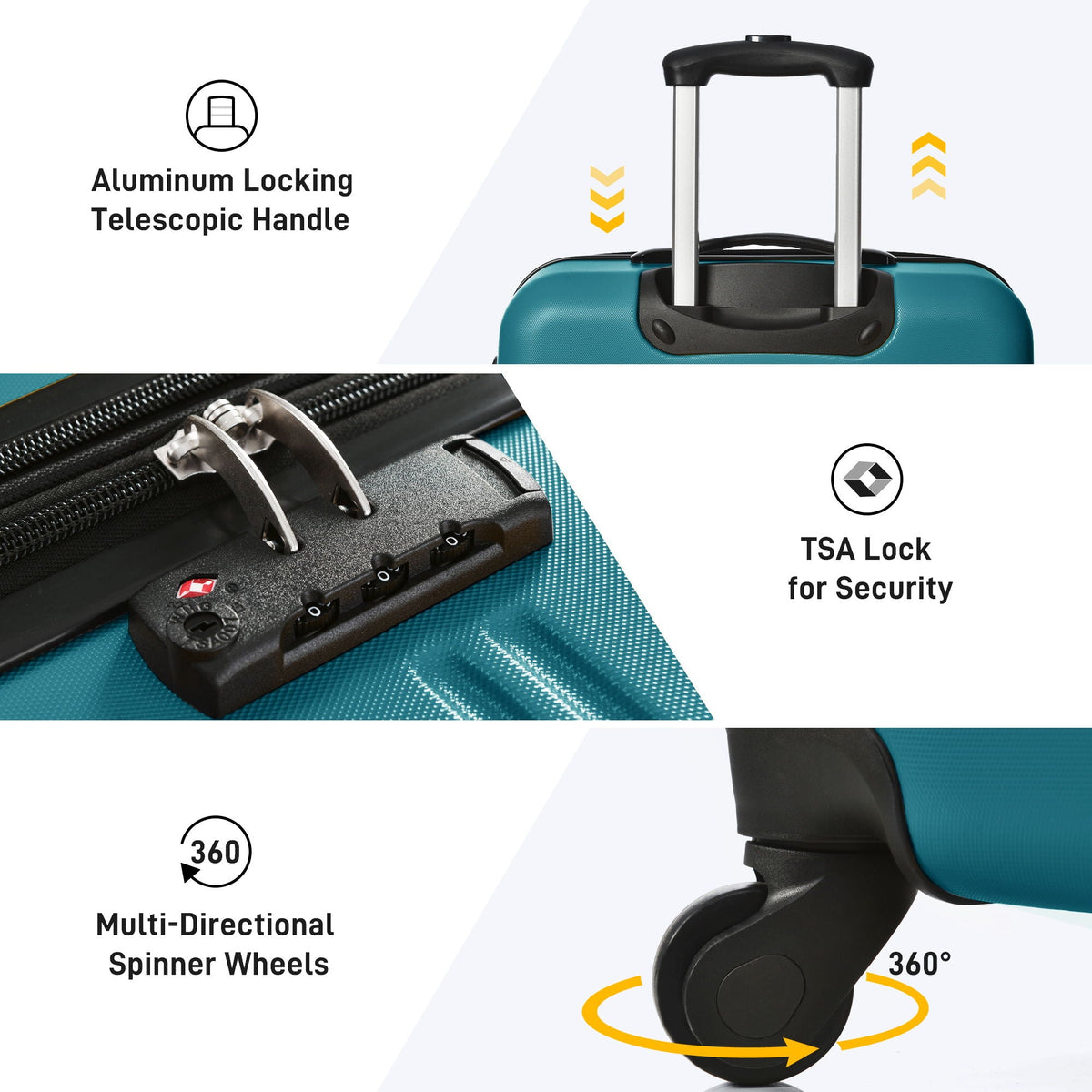 Hardshell Luggage Sets 4 Pieces with TSA Lock and Spinner Wheels - Multiple Colors