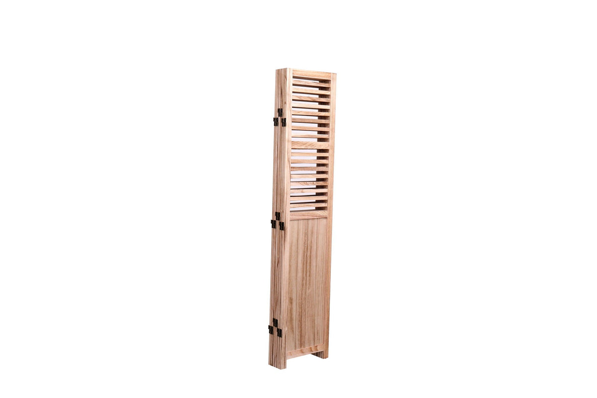 Light Brown Panel Folding Room Divider with Metal Hinges - Solid Wood