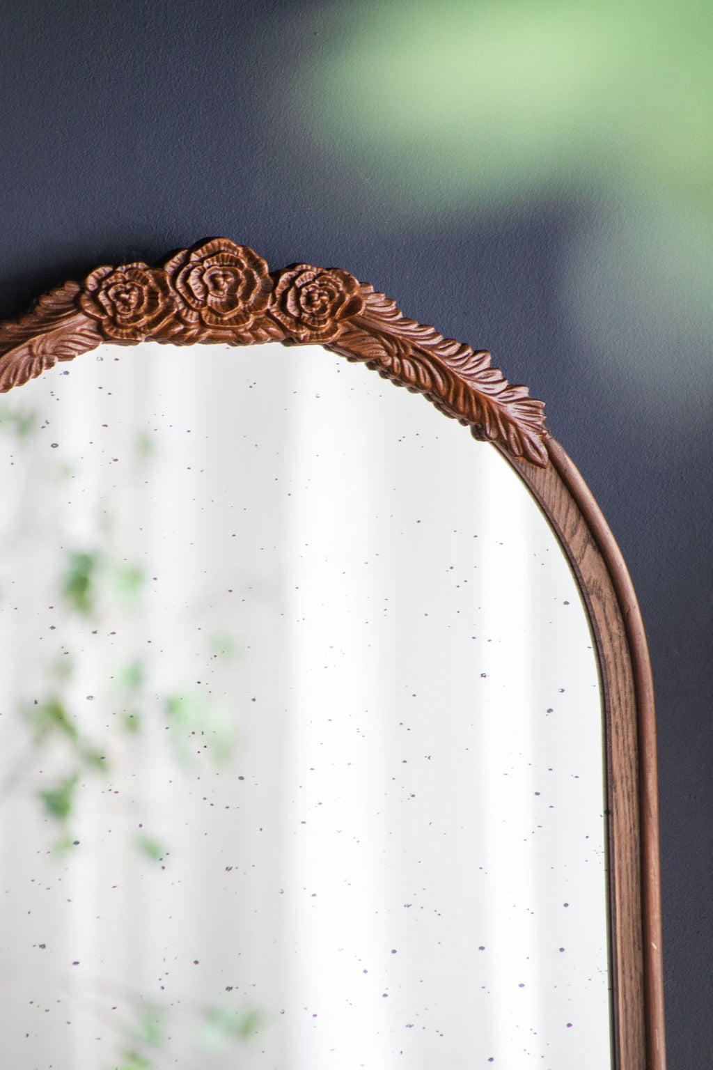 Hand Carved Rose Antique Arched Mirror Frame with Intricate Carvings - Black or Light Brown