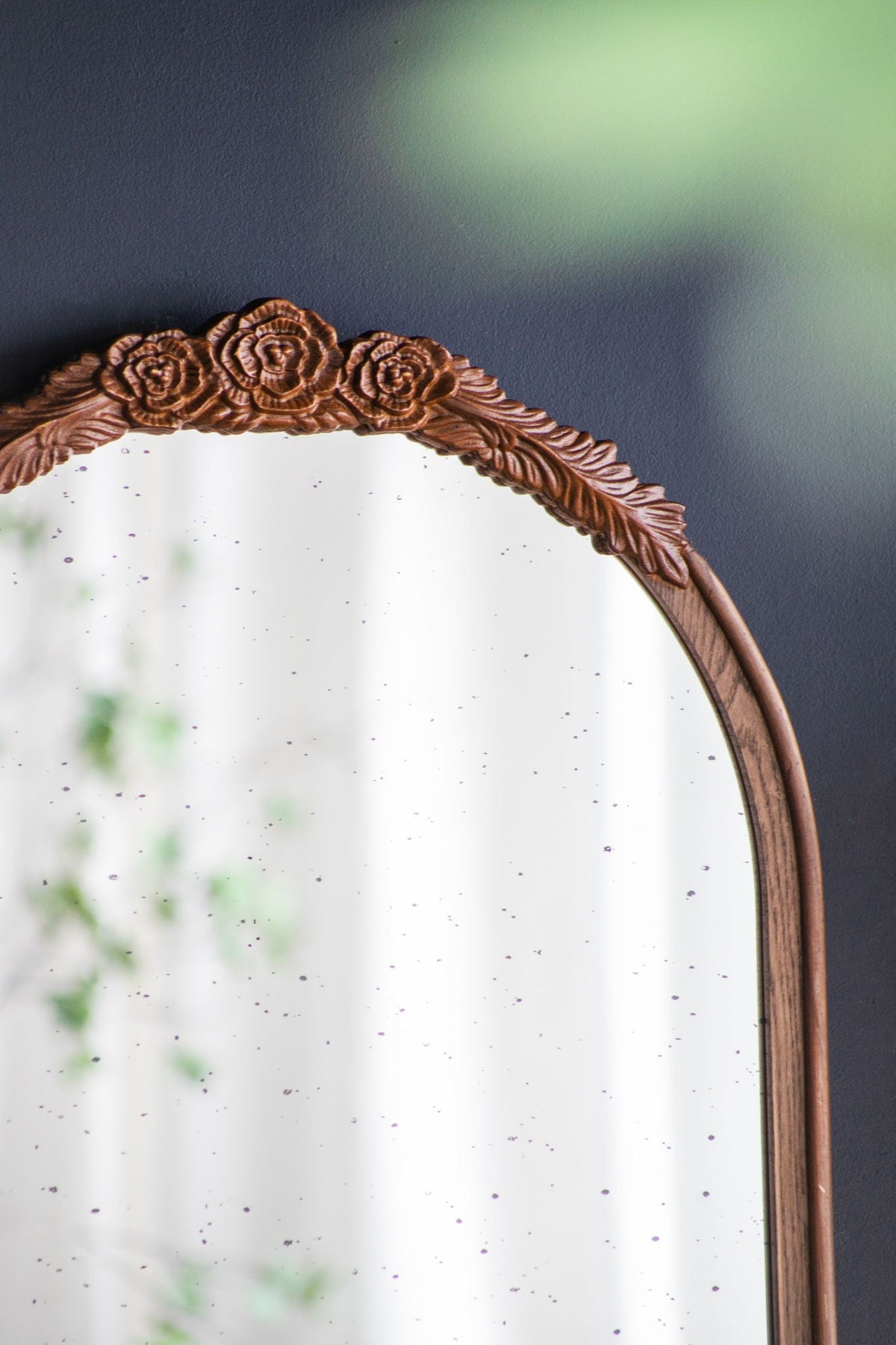 Hand Carved Rose Antique Arched Mirror Frame with Intricate Carvings - Black or Light Brown