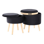 Contemporary Storage Ottoman with Matching Stool - Black / Natural