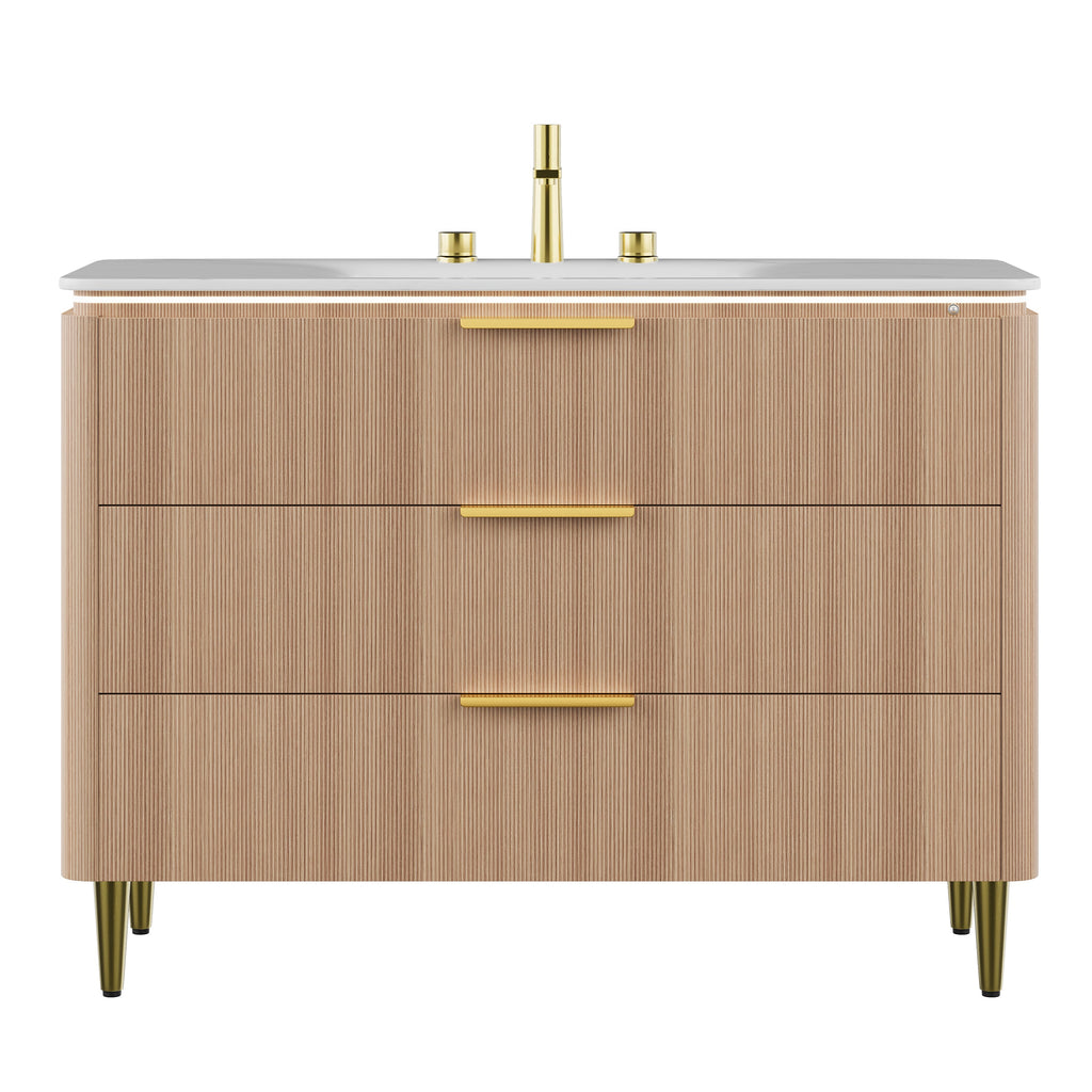 Amara 48'' Bathroom Vanity with Sintered Stone Basin - Carrara White & Light Oak