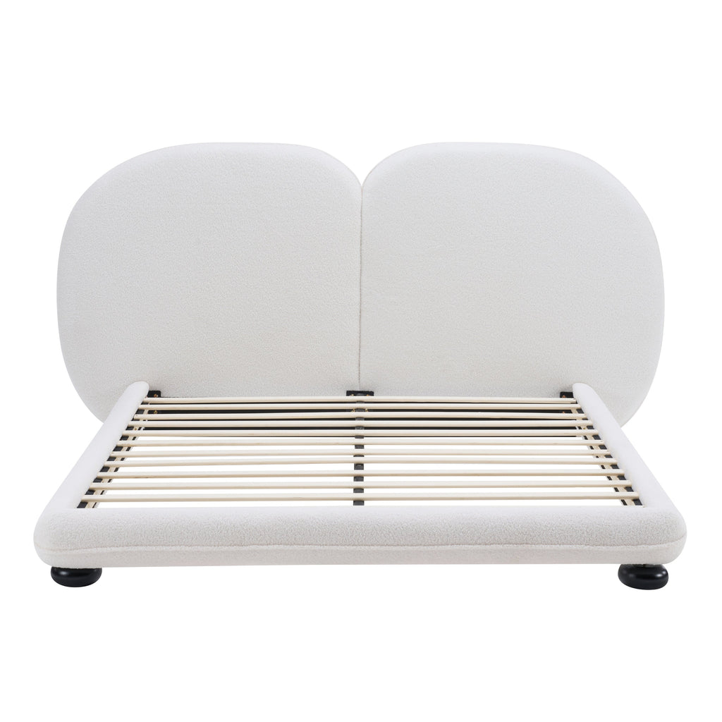 Extra Thick Upholstered Platform Bed Frame with Luxury Split Headboard - White
