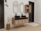 48" Bathroom Vanity with Ceramic Art Sink and Side Cabinet - Imitative Oak