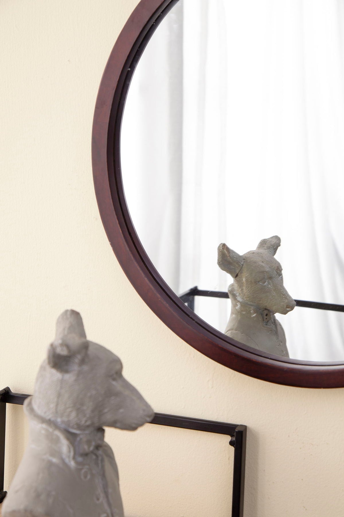 Circle Wall Mirror with Wooden Frame - Black, Light Brown, Dark Brown