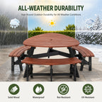 6-Person Semi-Circular Outdoor Solid Fir Wood Picnic Table Set