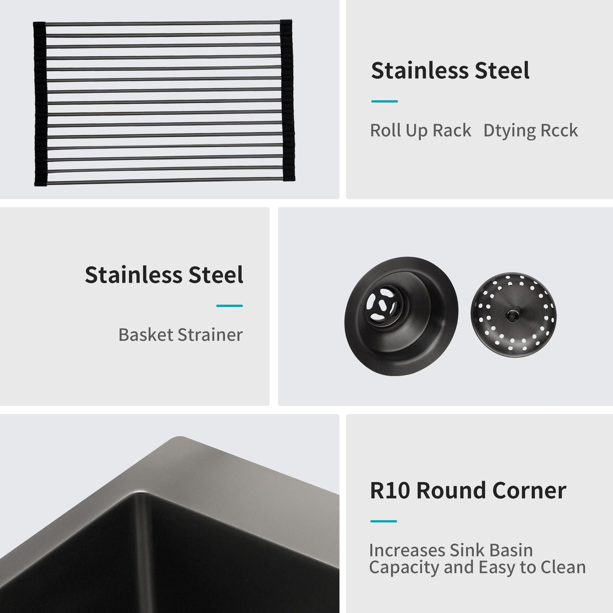 Topmount Kitchen Sink 16 Gauge Single Bowl with Nano Finish - Black