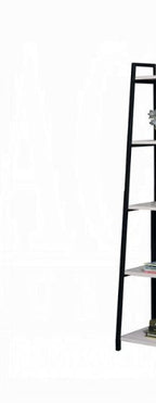 Leaning Ladder Bookshelf with Natural Wood Shelves - Black