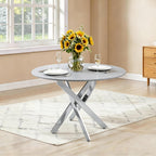 Modern Round Dining Table with Metal Frame - Pearl Silver, Gold, or White