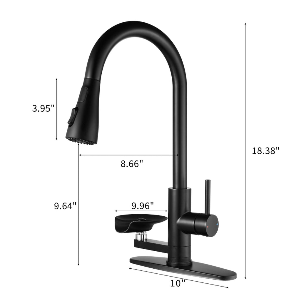 3-in-1 Kitchen Faucet with LED Temperature Display - Matte Black
