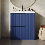 Fluted Bathroom Vanity with Ceramic Sink and Moisture-Proof Cabinet - 30" Wide