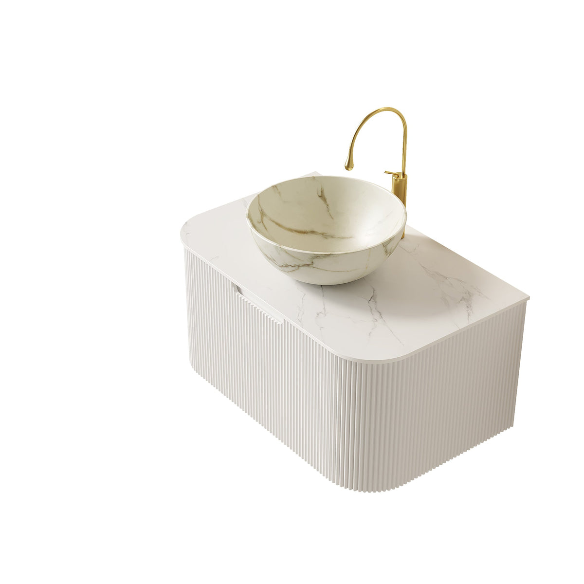 DINA 30" Bathroom Vanity & Sink with Floating Curved Edges - Multiple Colors