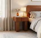 Wood End Table with Drawer with Fluted Front - Walnut