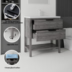 36 Inch Freestanding Bathroom Vanity with Ceramic Sink and Soft-Close Drawer - Grey