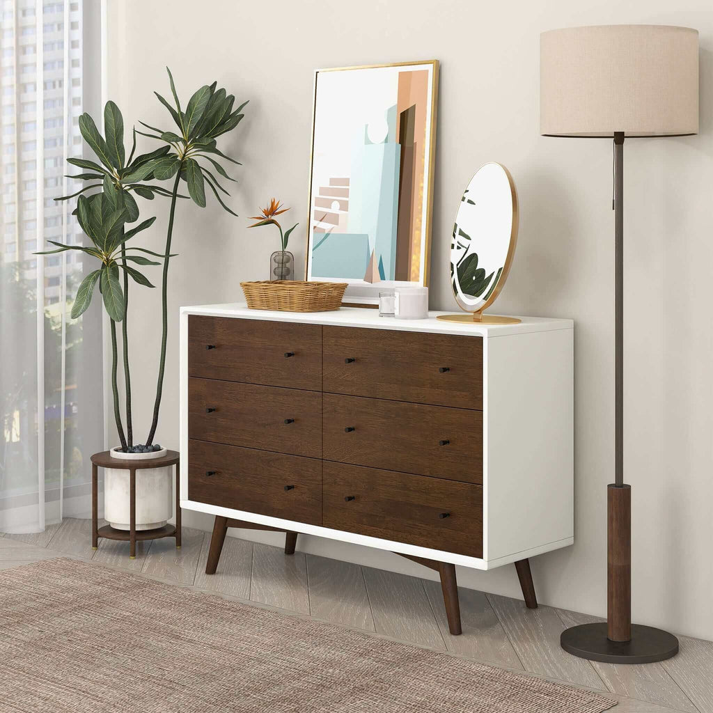 6-Drawer Dresser with Spacious Storage - Dark Brown / White