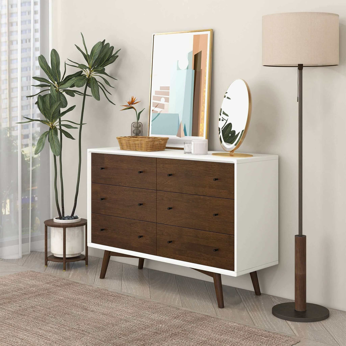 6-Drawer Dresser with Spacious Storage - Dark Brown / White