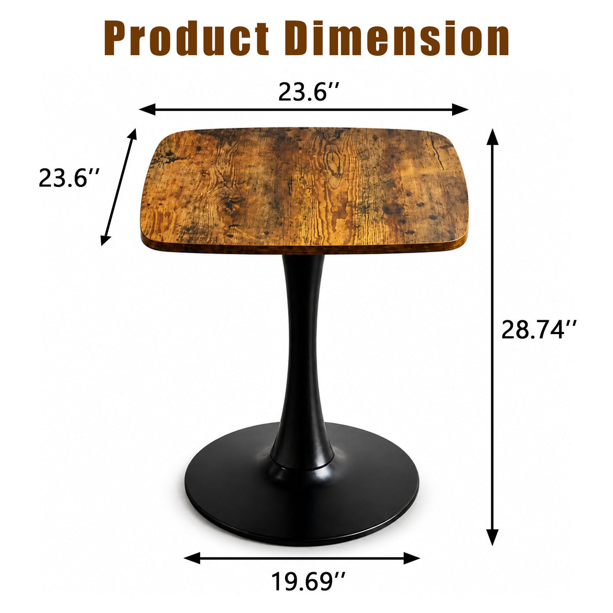 24" Square Tulip Dining Table with MDF Top and Matte Finish