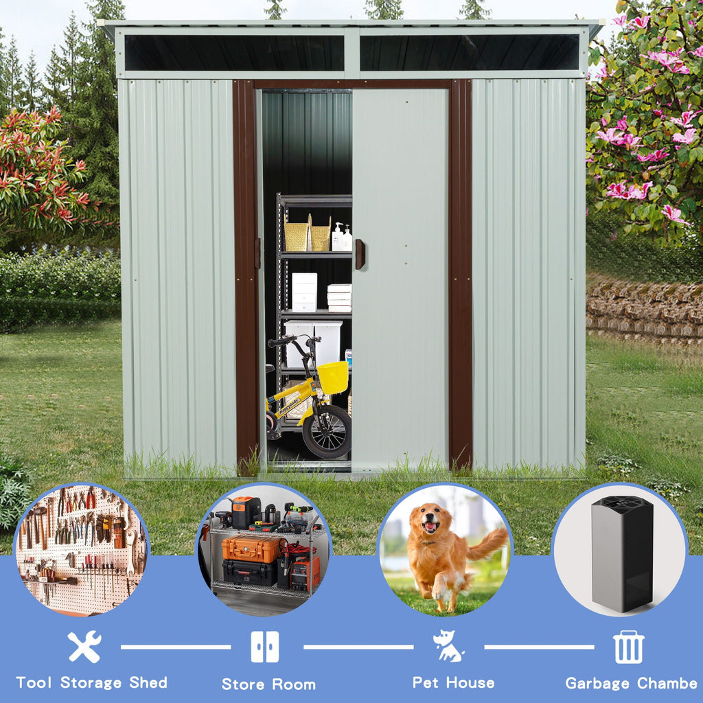 Outdoor Storage Shed with Galvanized Steel Construction - Gray or White