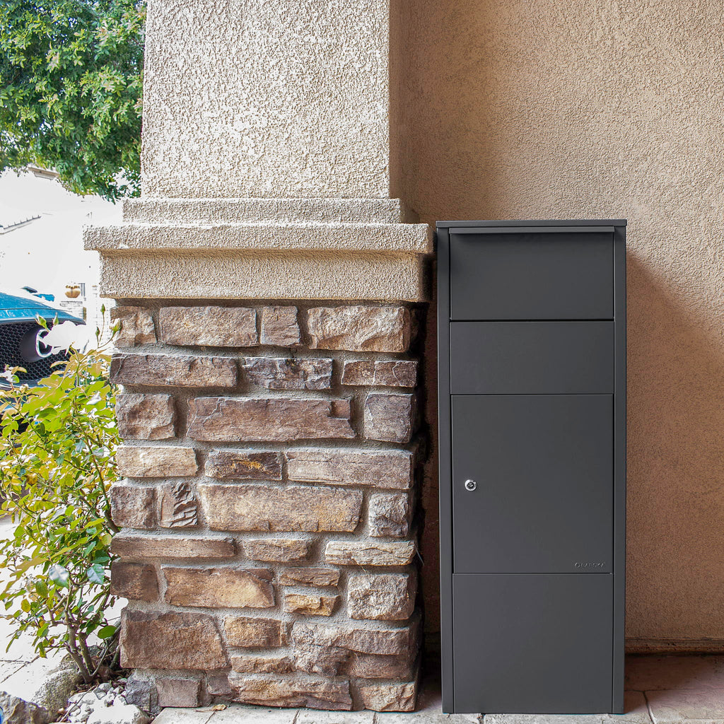 Steel Large Single Compartment Locking Parcel Drop Box with Keyed Access - Gray
