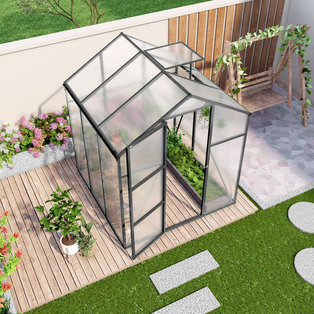 Windproof Greenhouse with Raised Base - Polycarbonate Panels - Black