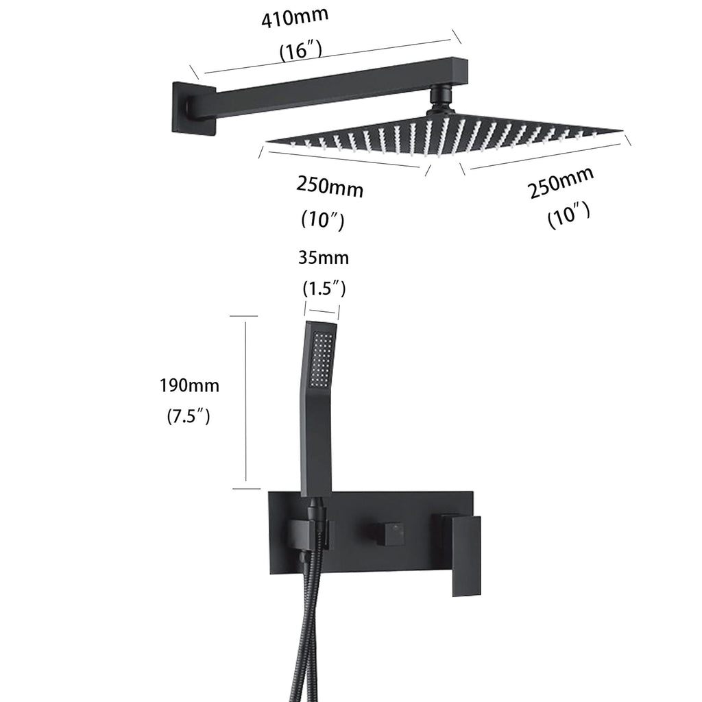 Brass Shower System with 10" Rainfall Shower Head & Handheld Sprayer - Matte Black
