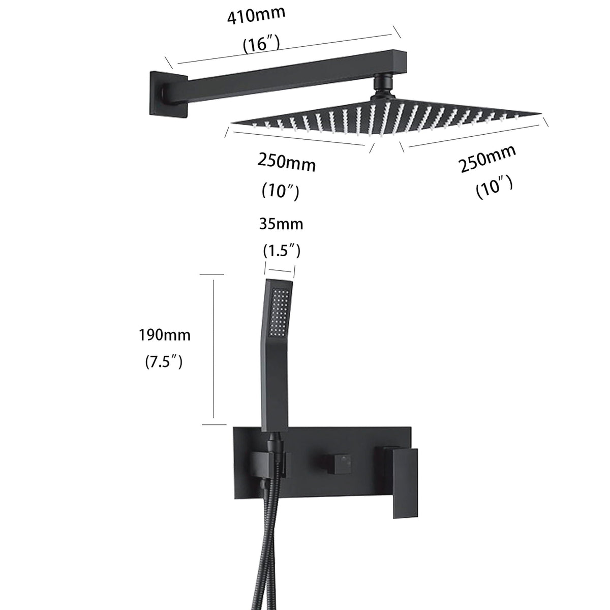 Brass Shower System with 10" Rainfall Shower Head & Handheld Sprayer - Matte Black