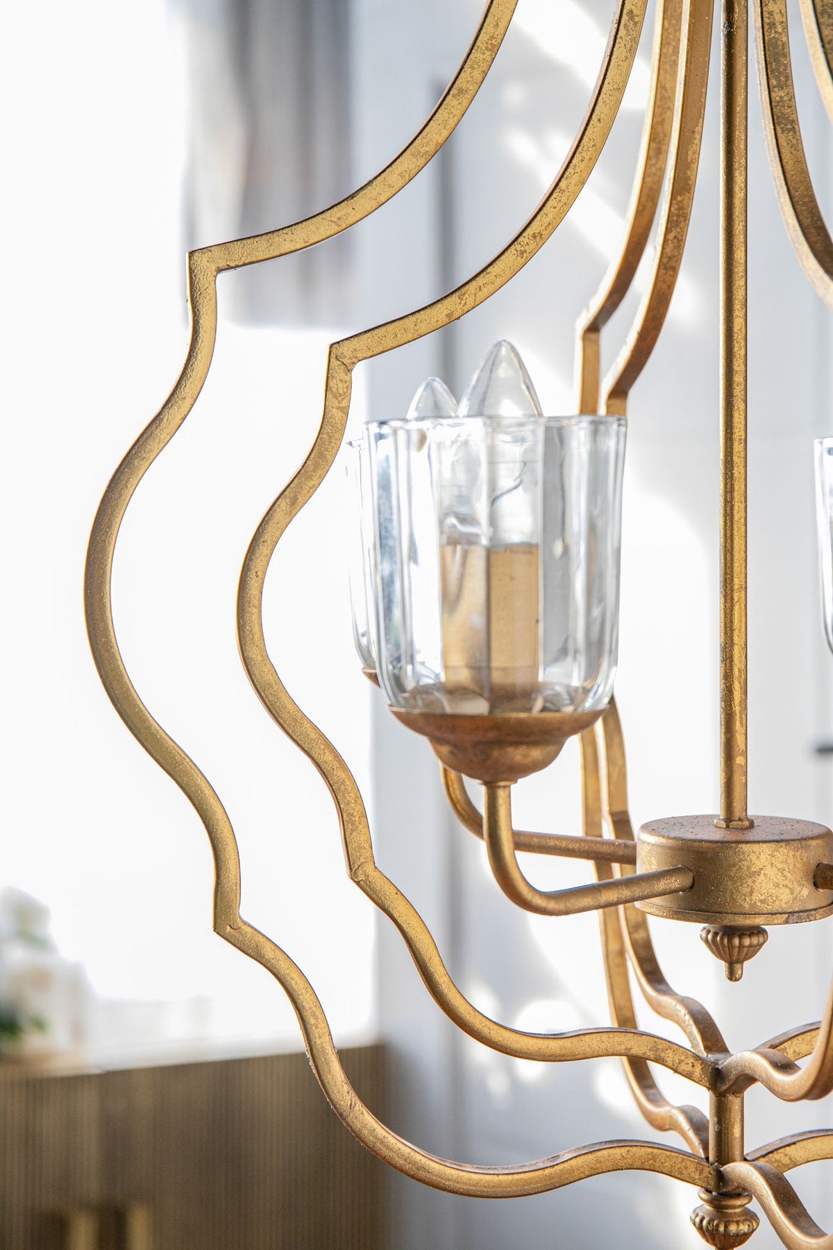 4 Light Metal Chandelier, Hanging Light Fixture - Gold