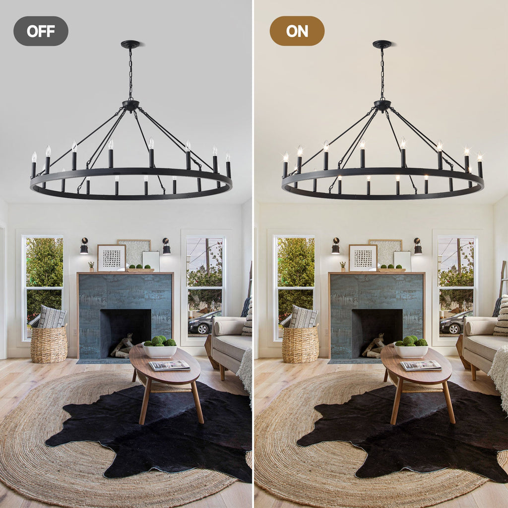 Matte Black Wagon Wheel Chandelier with 18 Lights – 53.15-Inch