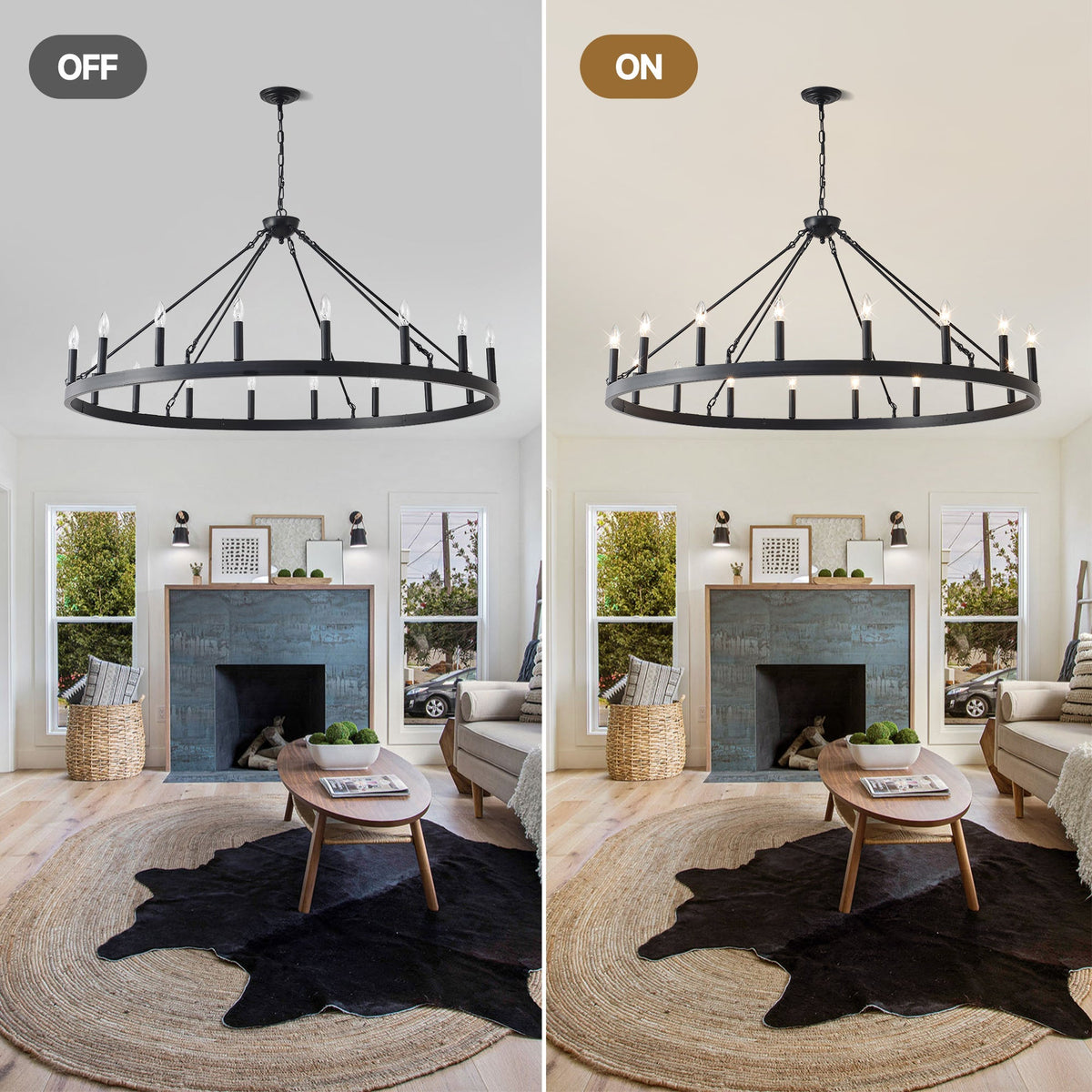 Matte Black Wagon Wheel Chandelier with 18 Lights – 53.15-Inch