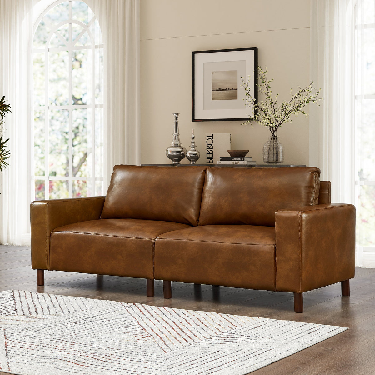 Big Loveseat for Living Room with Breathable PU Leather - Brown