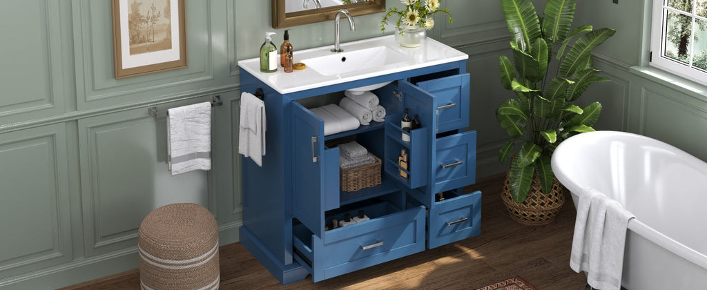 42" Bathroom Vanity with Ceramic Sink - Navy Blue