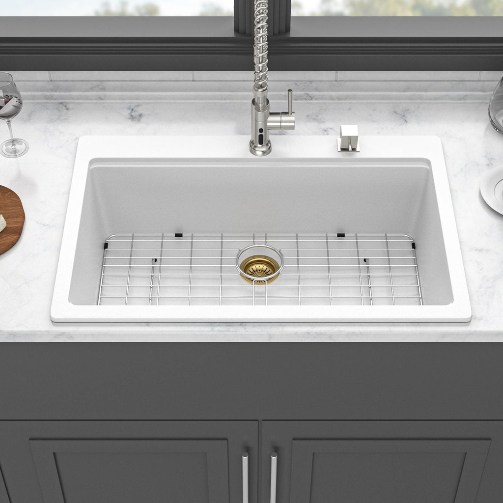 Granite Composite Quartz Kitchen Sink with Workstation - Drop In - Black or White