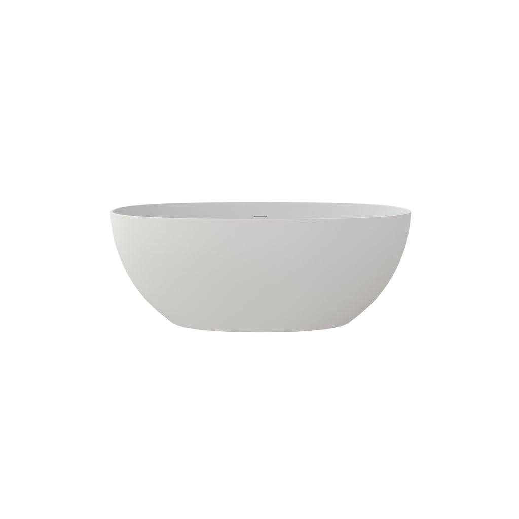 59" Solid Surface Soaking Bathtub with Freestanding Design - Matte White