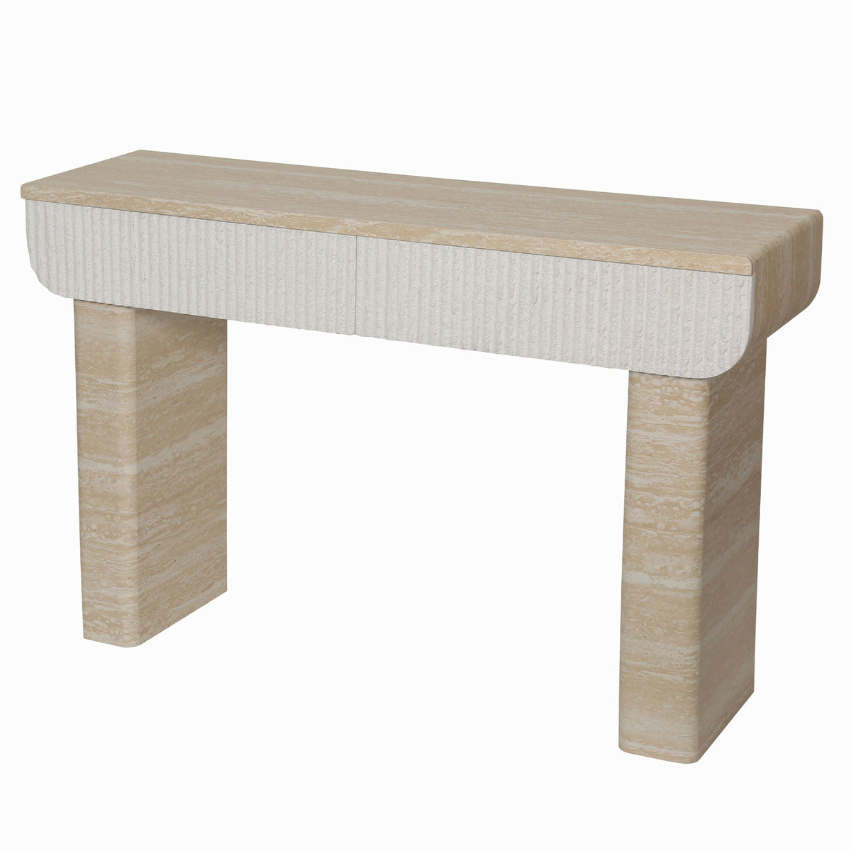 Entryway Table with 2 Hidden Handle Drawers – Beige / Yellow