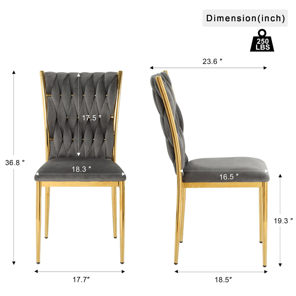 Modern Dining Chair Set with Plated Metal Legs - Multiple Colors