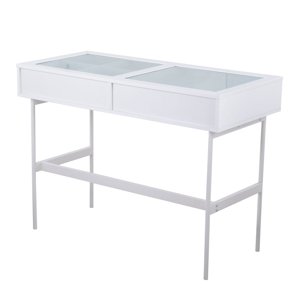 Contemporary Console Table with Tempered Glass Top - White or Black