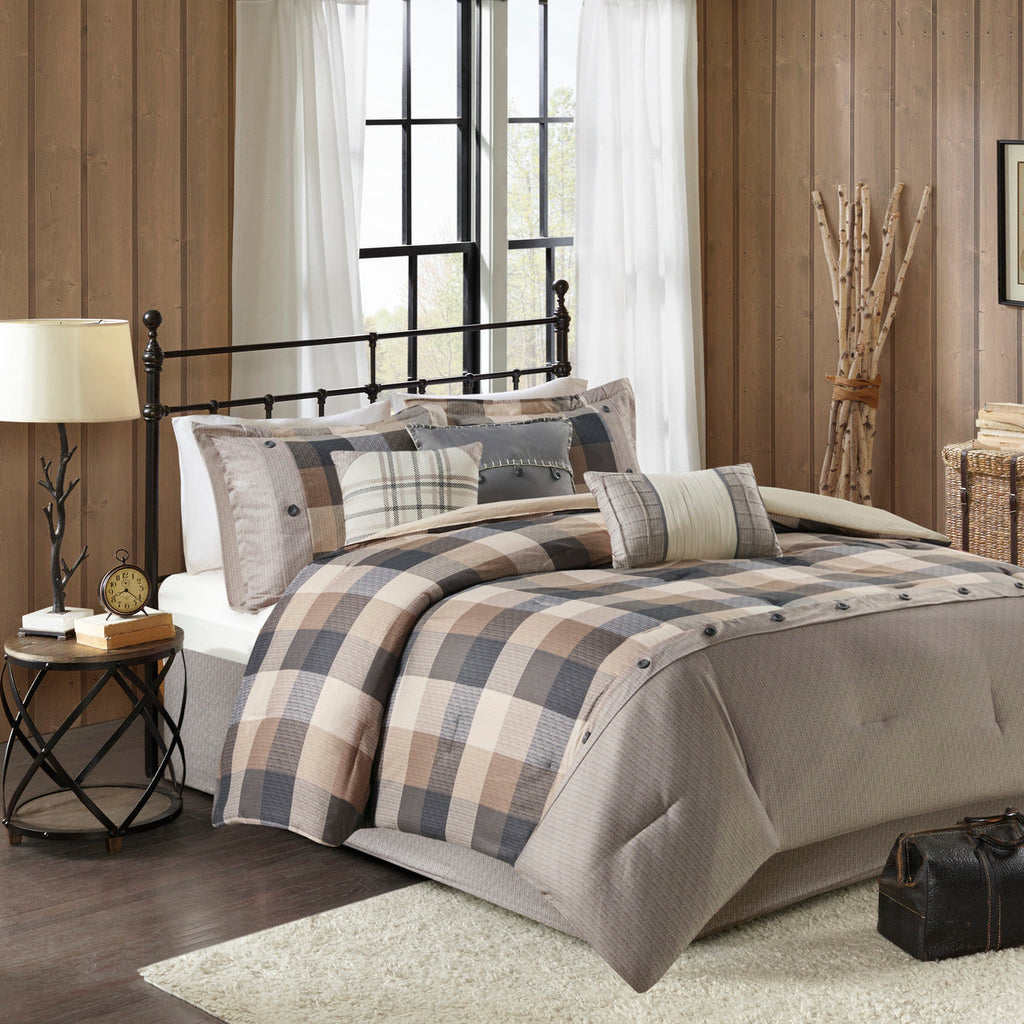 Herringbone Queen Comforter Set with Hypoallergenic Fill - Neutral