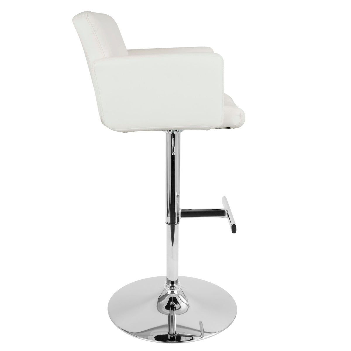 White Contemporary Adjustable Barstool with Swivel and Padded Seat - Bar Height