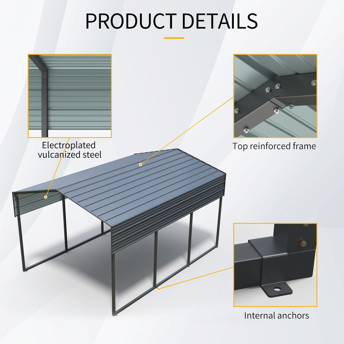 10 x 15 Ft Heavy Duty Carport Canopy with Galvanized Steel Roof - Charcoal